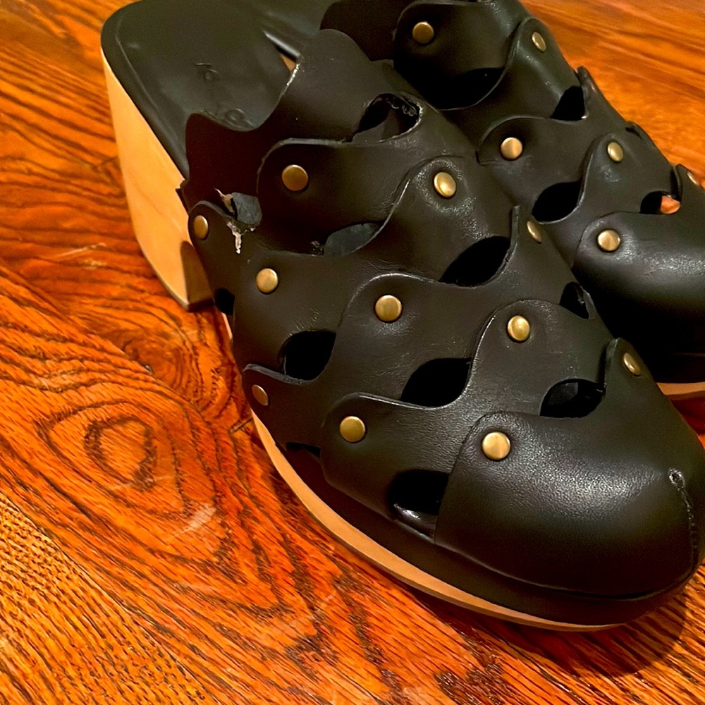 Rachel Comey clogs with open weave and rivets